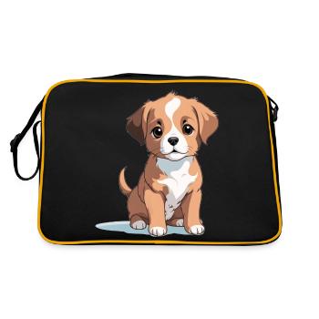 Chiot chien brun mignon - illustration colorée - Sac Retro - noir/or - Dos