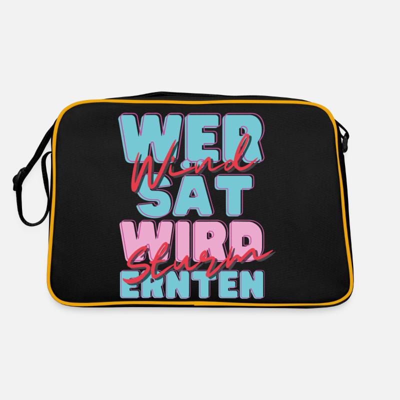 Wer Wind sät... - Retro Tasche - Schwarz/Gold