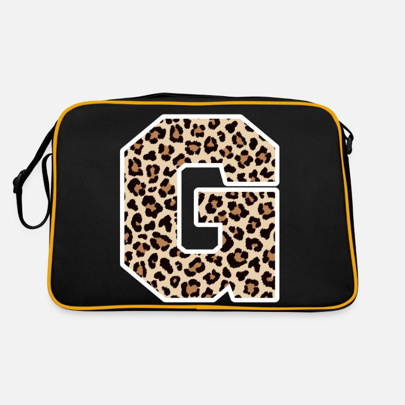 Buchstabe G Leopardenmuster - Geschenkidee zum Geburtstag - Retro Tasche - Schwarz/Gold