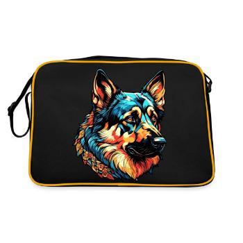 Chien / Animal / Animal de compagnie / Poilu / Berger allemand - Sac Retro - noir/or - Dos