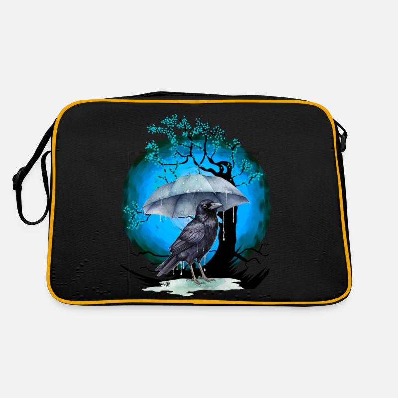 Baum Kirschblüte Rabe Raben Krähe Regenschirm Retro Tasche