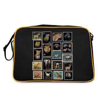 Briefmarken Tiere der Welt - Retro Tasche - Schwarz/Gold - Hinten