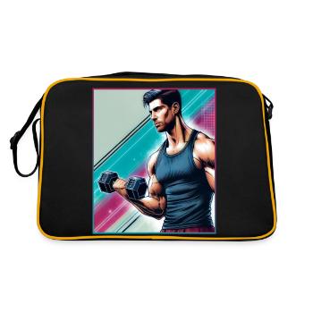 Muskulöser Mann mit einer Hantel - Retro Tasche - Schwarz/Gold - Hinten