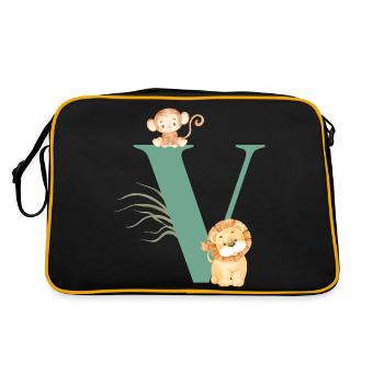 Letter v green jungle animals - Retro Bag - black/gold - Back