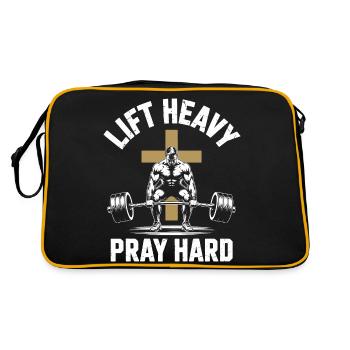 Heben Schwer Beten Hart Christliches Gewichtheben - Retro Tasche - Schwarz/Gold - Hinten