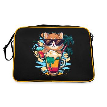 coole Katze mit Sonnenbrille mit Glas - Retro Tasche - Schwarz/Gold - Hinten