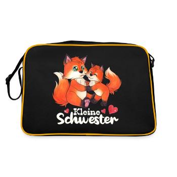 Kleine Schwester Niedlicher Fuchs Geschwister Paar - Retro Tasche - Schwarz/Gold - Hinten
