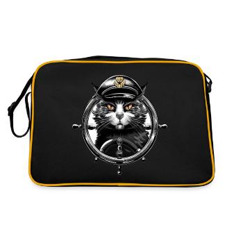 Cat Captain at the Steering Wheel - Maritime Animal Design - Retro Bag - black/gold - Back