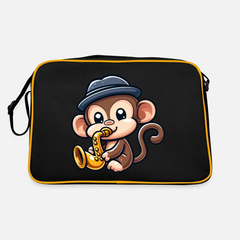 Schimpanse mit Saxophon Retro Tasche