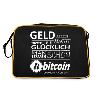 Geld alleine macht nicht Glücklich Bitcoin Sprüche - Retro Tasche - Schwarz/Gold - Hinten