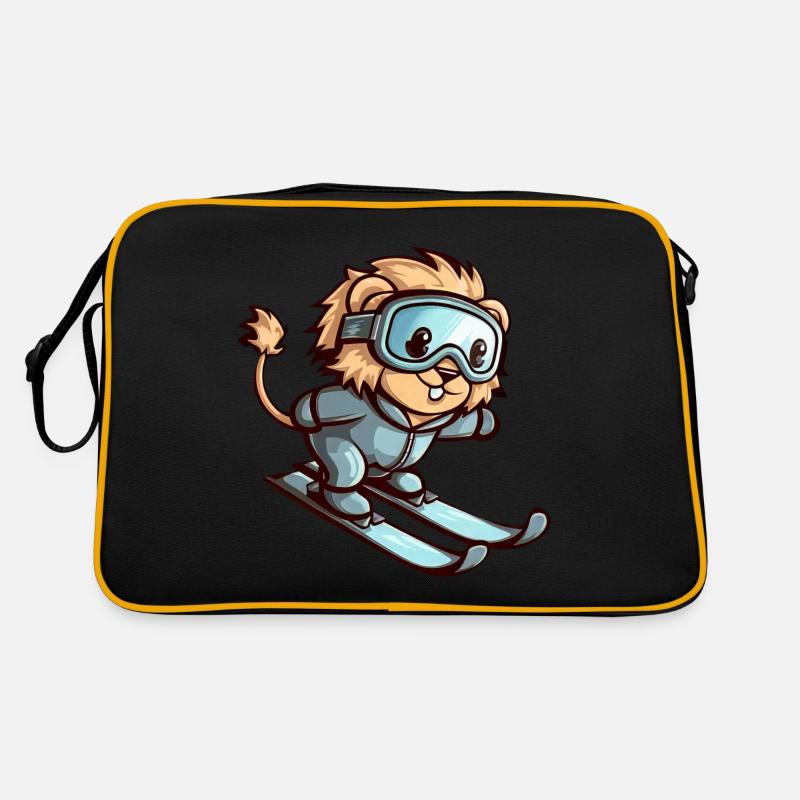 Löwe auf Ski Winterabenteuer Retro Tasche