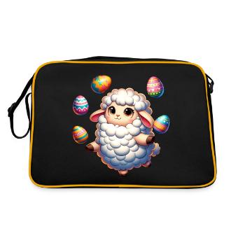 Colorful Easter Egg Juggling Lamb Cartoon - Retro Bag - black/gold - Back