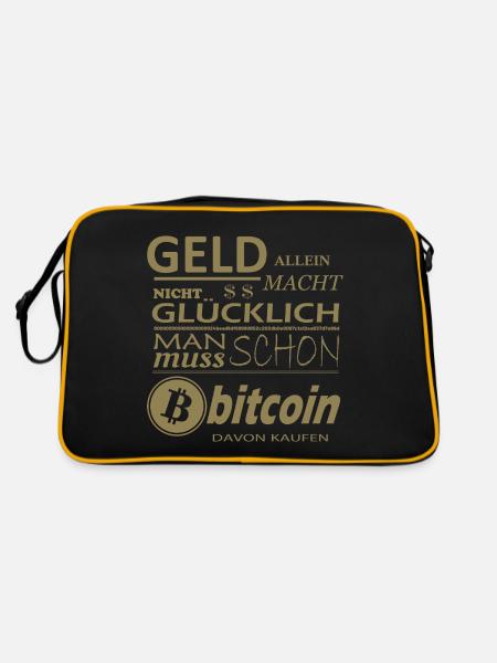 Geld alleine macht nicht Glücklich Bitcoin Sprüche - Retro Tasche - Schwarz/Gold - Hinten