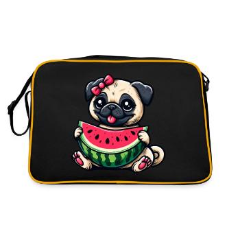 Cute Pug Dog Girl with Watermelon - Retro Bag - black/gold - Back