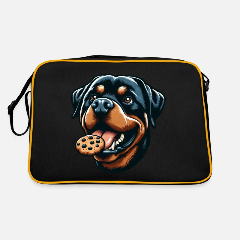 Rottweiler avec hamburger et biscuit Sac Retro