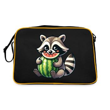 Waschbär Mit Wassermelone Fruchtig Lustig - Retro Tasche - Schwarz/Gold - Hinten