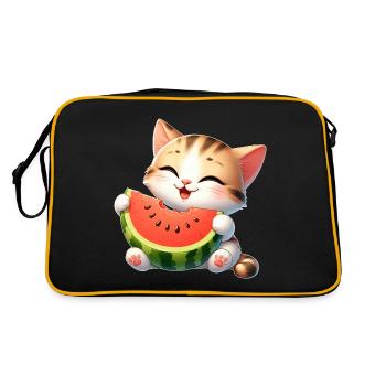 Katze Melone Wassermelone Lustig Fruchtig - Retro Tasche - Schwarz/Gold - Hinten