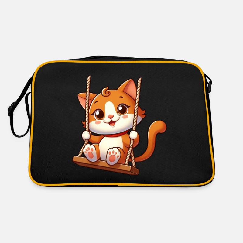 Chat de dessin animé mignon se balançant sur l’aire de jeux - Sac Retro - noir/or