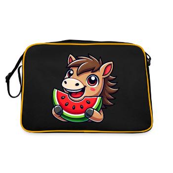 Mignon Cheval Pastèque Dessin animé Été - Sac Retro - noir/or - Dos