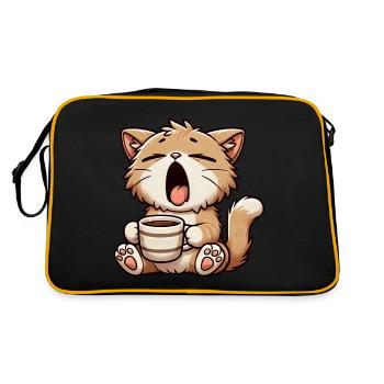 Un chat fatigué bâille avec un grognement matinal au café - Sac Retro - noir/or - Dos