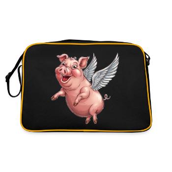 Cochon fantaisiste avec des ailes d’ange Dessin animé - Sac Retro - noir/or - Dos