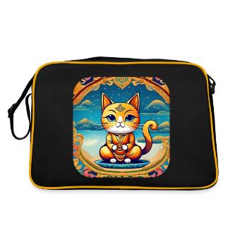 Niedliche Katze in Buddha Yoga Position - Retro Tasche - Schwarz/Gold - Hinten