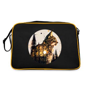 Lynx with moon in the forest with pattern - Retro Bag - black/gold - Back