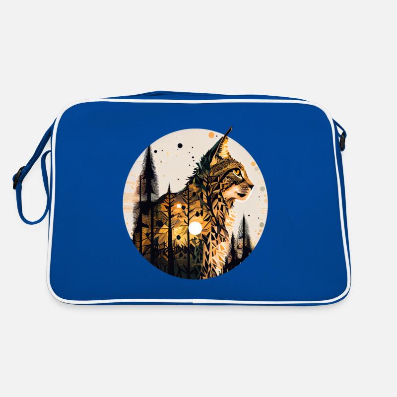 Lynx avec lune dans la forêt avec motif Sac Retro