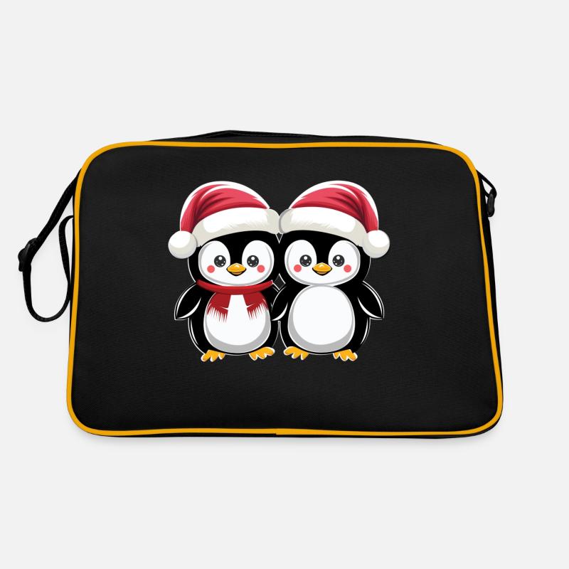 « Amis pingouins de Noël » - Sac Retro - noir/or