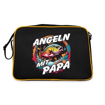 Angeln mit Papa mit buntem Fischdesign - Retro Tasche - Schwarz/Gold - Hinten