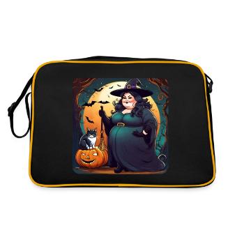 Cute fat chubby witch with pumpkin and cat - Retro Bag - black/gold - Back