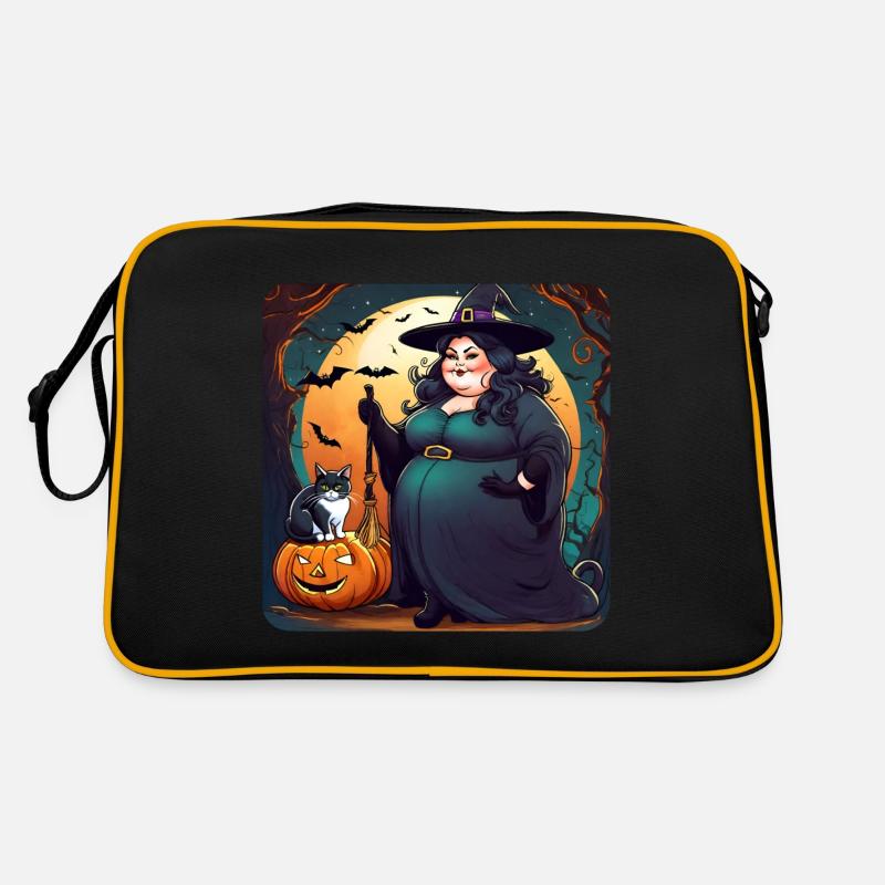 Jolie grosse sorcière potelée avec citrouille et chat Sac Retro