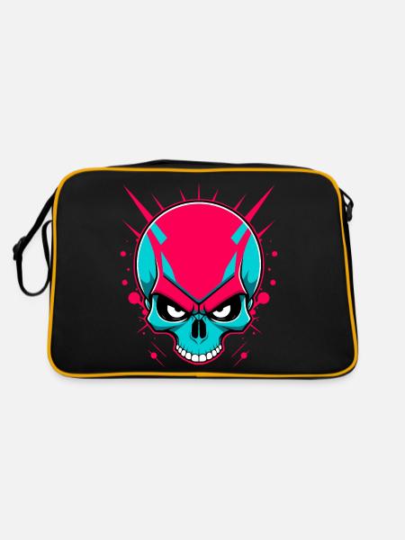 Bunter Totenkopf Ohne Unterkiefer - Retro Tasche - Schwarz/Gold - Hinten