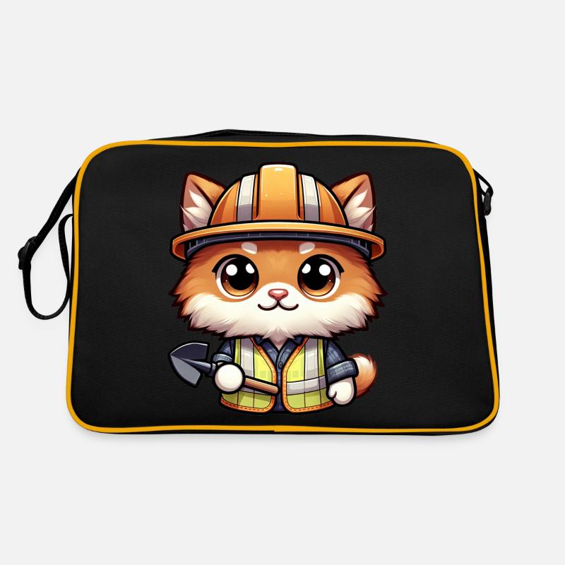 Cute Cat Construction Worker Retro Tasche