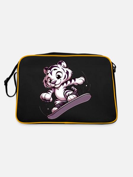 Tigre snowboarder mignon - Sac Retro - noir/or - Dos