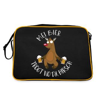 mei bier trogt no da hirsch Hirschgeweih - Retro Tasche - Schwarz/Gold - Hinten