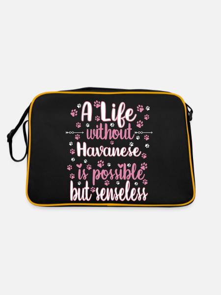 Hund Leben Liebe Hunderasse Havaneser - Retro Tasche - Schwarz/Gold - Hinten