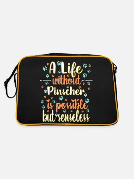 Leben Liebe Hunderasse Pinscher Hund - Retro Tasche - Schwarz/Gold - Hinten