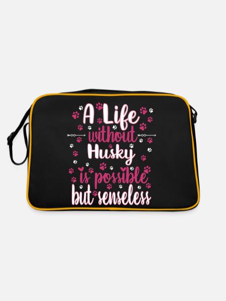 Leben Liebe Hunderasse Husky Hund - Retro Tasche - Schwarz/Gold - Hinten