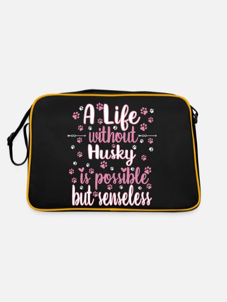 Leben Liebe Hunderasse Husky Hund - Retro Tasche - Schwarz/Gold - Hinten