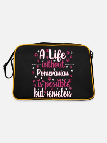 Leben Liebe Hunderasse Pomeraner Hund - Retro Tasche - Schwarz/Gold - Hinten