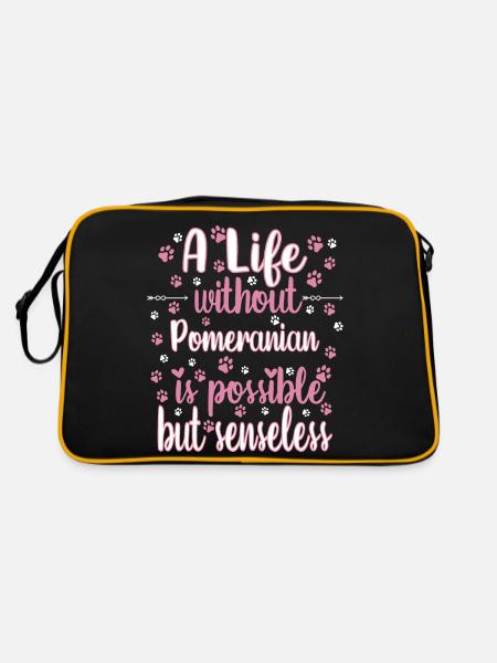 Leben Liebe Hunderasse Pomeraner Hund - Retro Tasche - Schwarz/Gold - Hinten