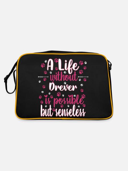 Hund Leben Liebe Hunderasse Drever - Retro Tasche - Schwarz/Gold - Hinten