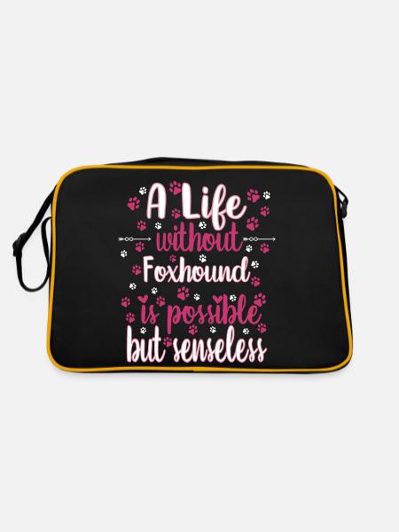 Hund Leben Liebe Hunderasse Foxhound - Retro Tasche - Schwarz/Gold - Hinten