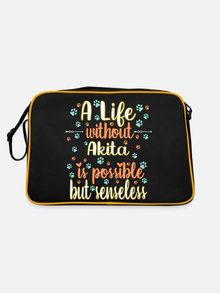 Hund Leben Liebe Hunderasse Akita - Retro Tasche - Schwarz/Gold - Hinten