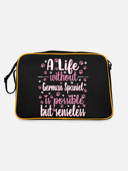 Hund Leben Liebe Hunderasse Spaniel - Retro Tasche - Schwarz/Gold - Hinten