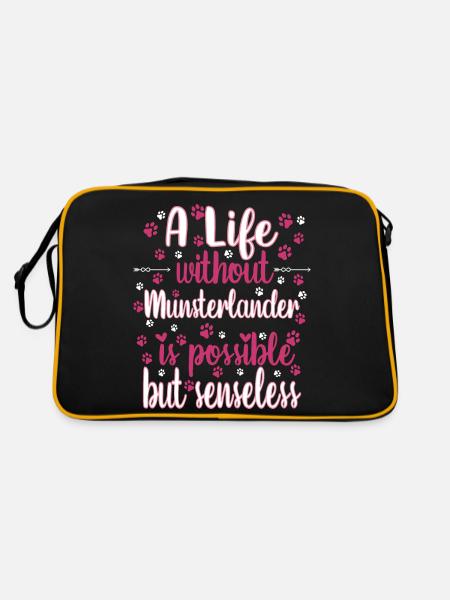Hund Leben Liebe Hunderasse Münsterländer - Retro Tasche - Schwarz/Gold - Hinten