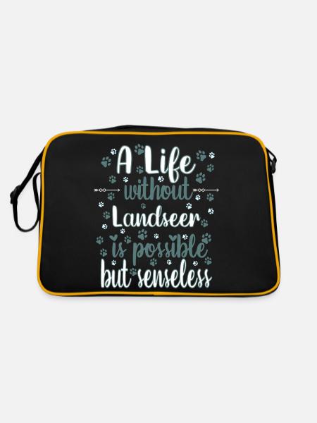 Hund Leben Liebe Hunderasse Landseer - Retro Tasche - Schwarz/Gold - Hinten