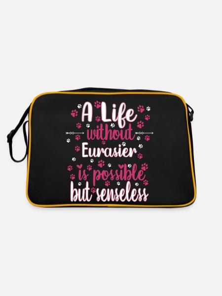 Hund Leben Liebe Hunderasse Eurasier - Retro Tasche - Schwarz/Gold - Hinten