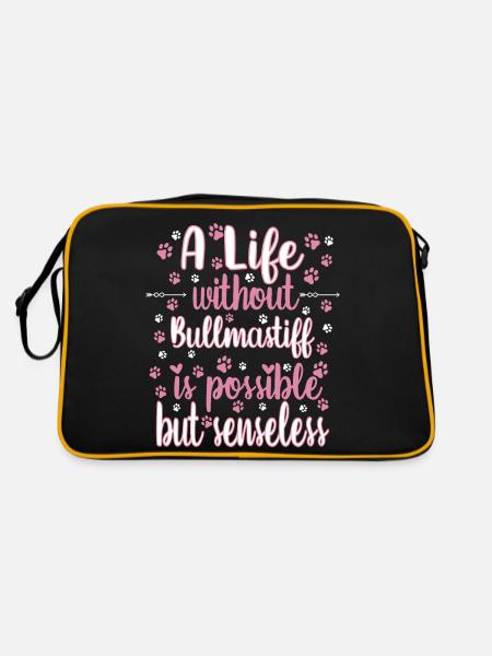 Hund Leben Liebe Hunderasse Bullmastiff - Retro Tasche - Schwarz/Gold - Hinten
